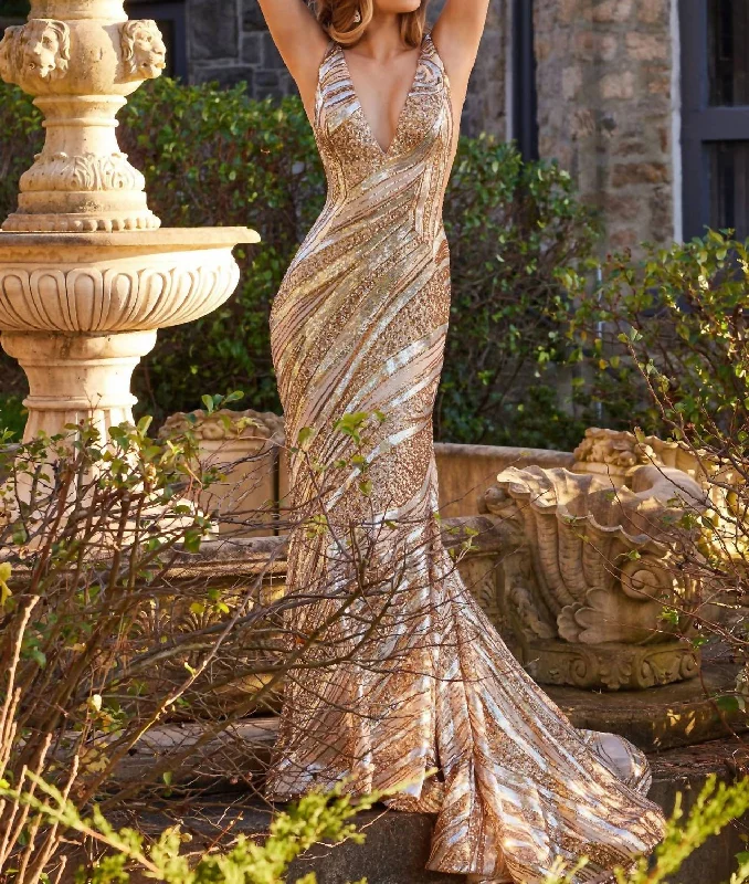 TIME-Limited Offer Sequin Mermaid Dress In Nude/silver/gold