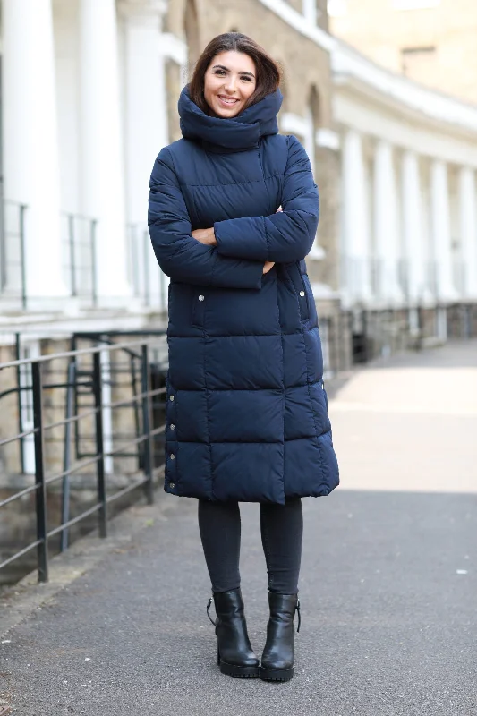 Lowest Price Double Second Navy Long Lux Wrap Puffer Coat