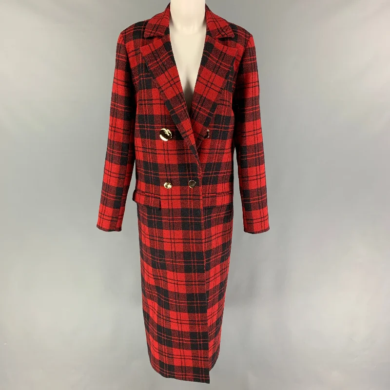 Bargain Blast MOTHER OF PEARL Size 8 Red Navy Wool Plaid Notch Lapel Coat