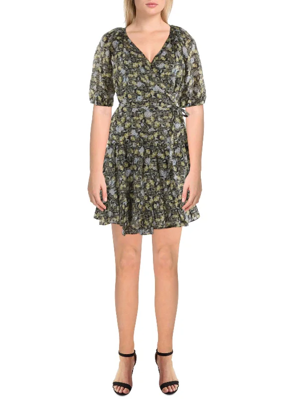 Overstock Womens Floral Print Mini Wrap Dress
