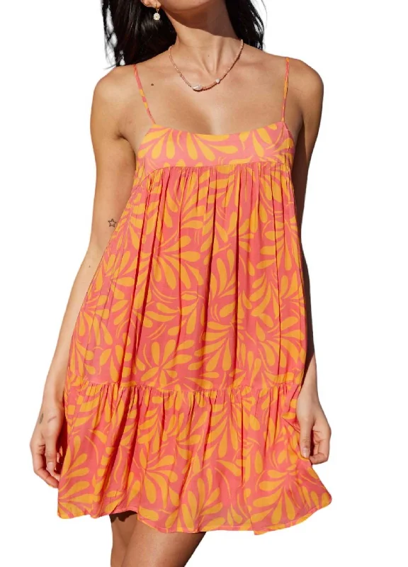 Savings Bonanza Pomelia Tiered Mini Dress In Coral/orange