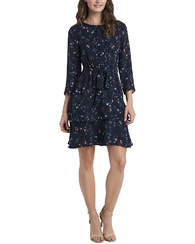 Shop and Save CeCe 3/4 Sleeve Floral Printed Ruffle Dress