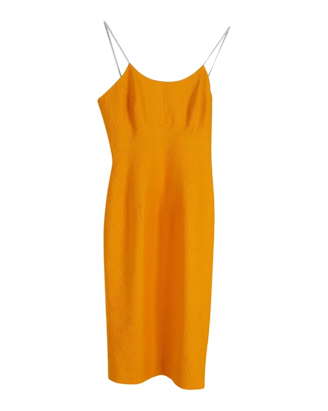 Super Deal Victoria Beckham Spaghetti Strap Dress in Yellow Cotton