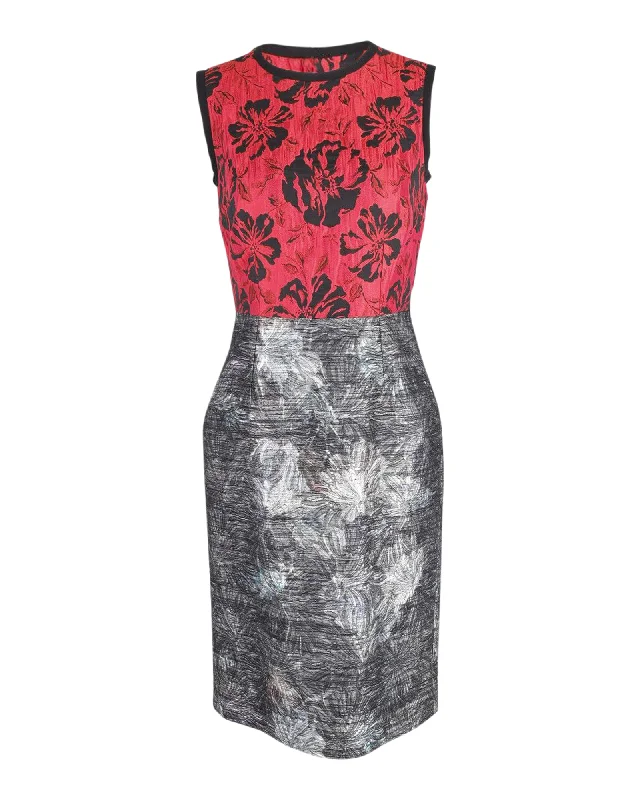 Special Discount Dolce & Gabbana Printed Sleeveless Dress in Red and Silver Acetate