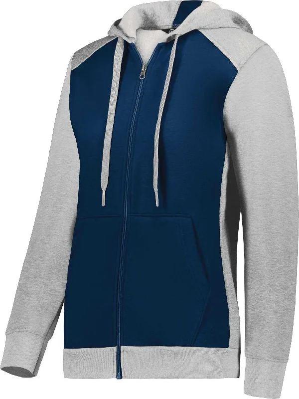 Final Sale Augusta 6901 Ladies Three-Season Fleece Full Zip Hoodie - Navy Gray Heather Final Sale Augusta 6901 Ladies Three-Season Fleece Full Zip Hoodie - Navy Gray Heather