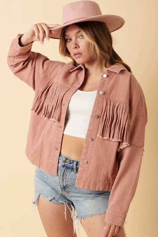 Limited Availability Mittoshop Fringe Detail Cotton Twill Jacket In Blush