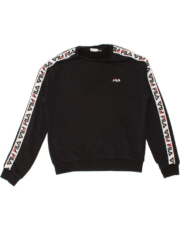 Factory Direct Sale FILA Womens Graphic Sweatshirt Jumper UK 10 Small Black Colourblock Cotton Factory Direct Sale FILA Womens Graphic Sweatshirt Jumper UK 10 Small Black Colourblock Cotton