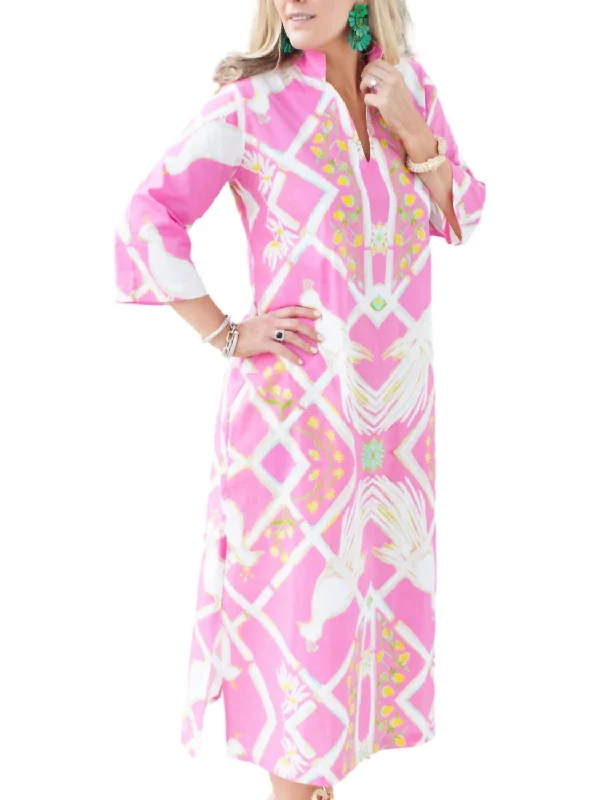 Massive Deals Aviary Caftan Dress In Pink Long