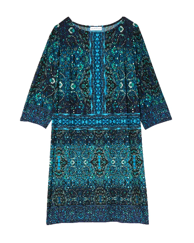 Exclusive Savings Clover 3/4 Sleeve Shift Dress | Royal Blue / Azure Blue