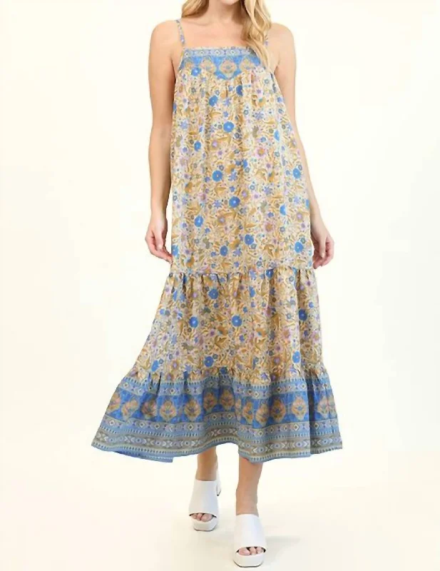 One-DAY Sale Liliana Maxi Dress In Blue Aztec