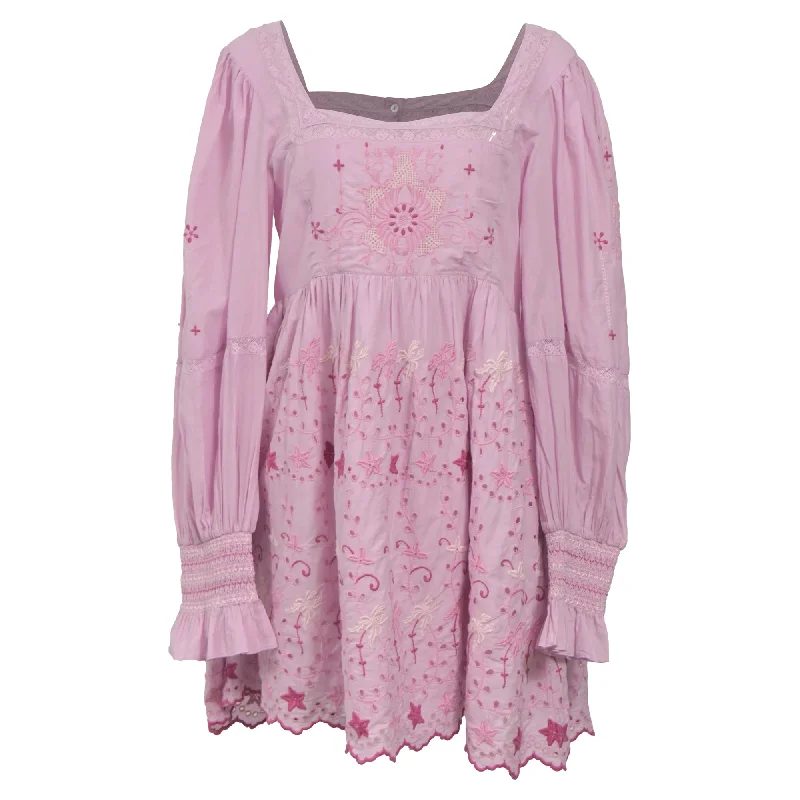 Limited Availability LoveShackFancy Freja Mini Dress in Light Pink Cotton