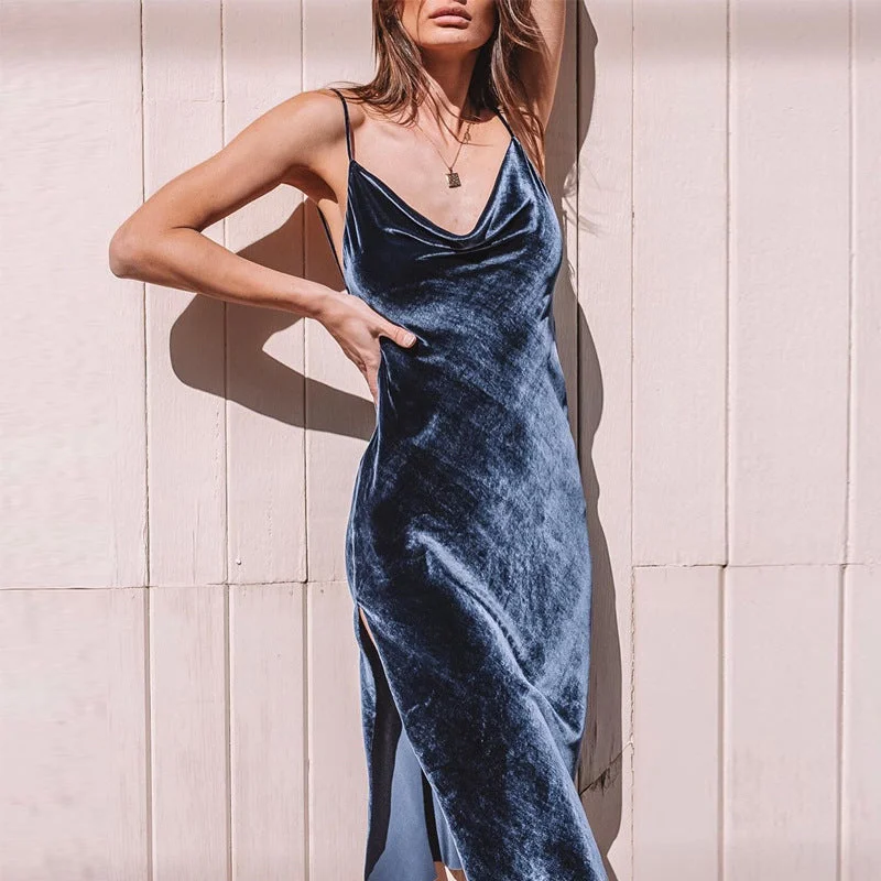 Year-End Sale Velvet Spaghetti Strap Backless Bandage Dress