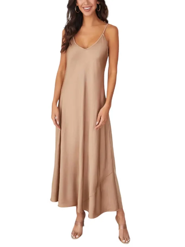 Great Bargains Silky Slip Maxi Dress In Beige