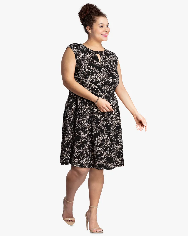 Final Clearance Senna Cap Sleeve Fit & Flare Dress | Black / Tan