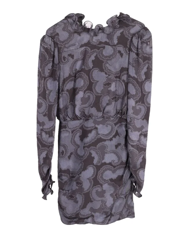 Price Drop Alert Saloni Rina B Ruffled Jacquard Mini Dress in Navy Blue Silk