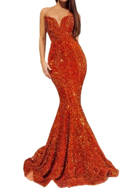 Lowest Price Strapless Long Prom Dress In Burt Orange