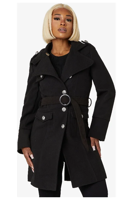Massive Deals De La Creme Fashions Naomi High Neck Military Belted Coat