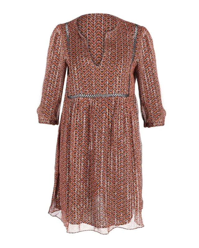 Fantastic Deals Ba&sh Mesh Sleeves Mini Dress in Orange Print Viscose