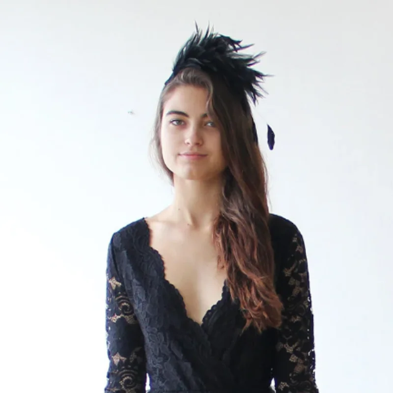 YEAR-End Sale Lace three quarters sleeves Black maxi dress 1124