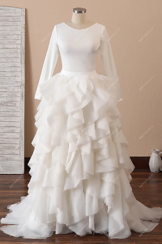 Savings Alert Crepe Long Sleeve Ruffled Organza Wedding Dress