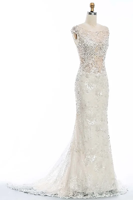Amazing Deals Drop Waist Shimmery Lace Mermaid Wedding Dress