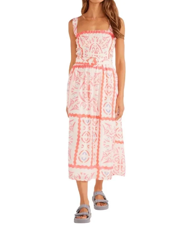 Instant Discount Lolani Shirried Midi Dress In Tile Print