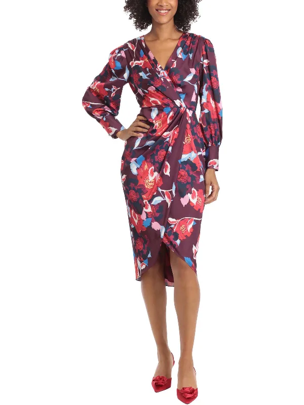 Amazing Deals Womens Surplice Mid Calf Wrap Dress