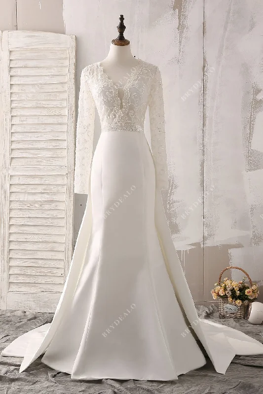 Customer Appreciation Sale Sequin Lace Mermaid Wedding Dress with Overskirt