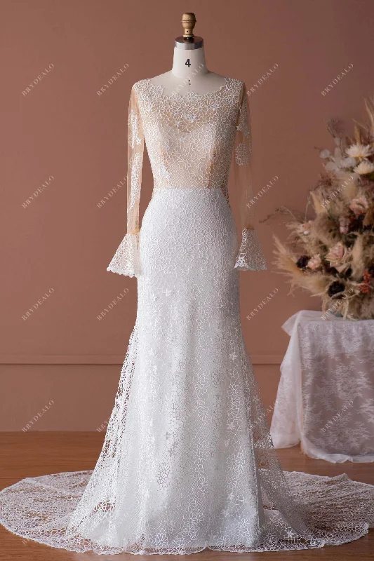 Exclusive Savings Lace Bell Sleeve Illusion Mermaid Wedding Dress