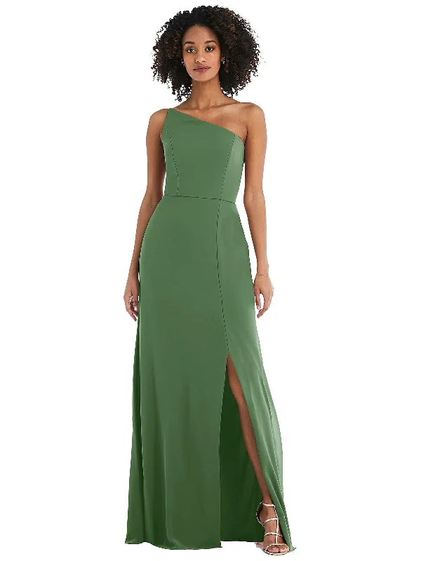 Midnight Madness Skinny One-Shoulder Trumpet Gown with Front Slit