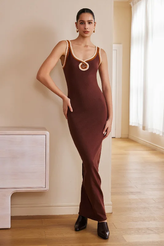 Special Price Solid Cut Out Color Block Maxi Dress