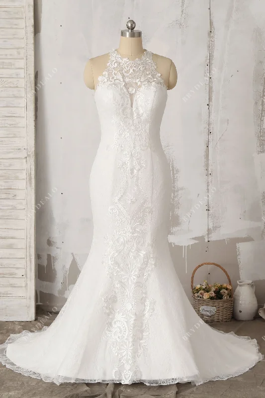 Seasonal Sale Stylish Lace Halter Sheer Mermaid Wedding Dress
