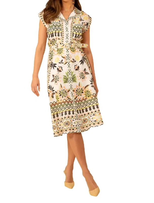 Deal Dash Daniela Sleeve Belted Midi Dress In Black/white