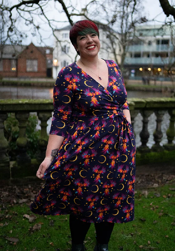 Deal Explosion Lark Purple Phoenix Print Cotton Midi Dress