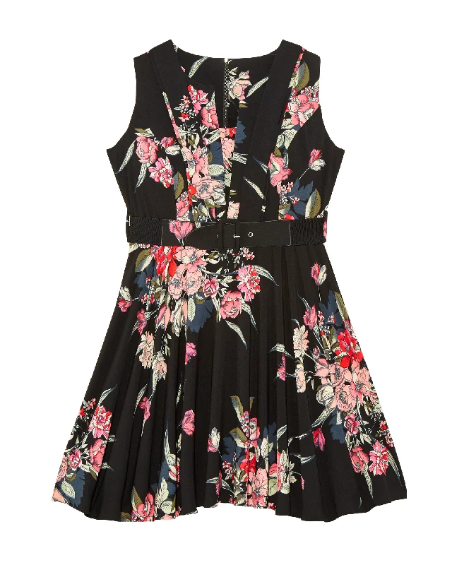 Quick Sale Lyra Belted Fit & Flare Dress  | Black / Pink