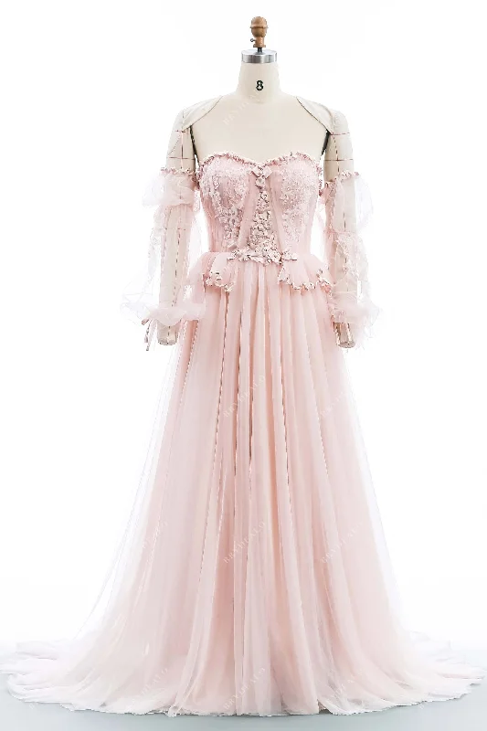 Savings Spectacular Pearl Pink Lace Tulle Sweetheart A-line Wedding Dress