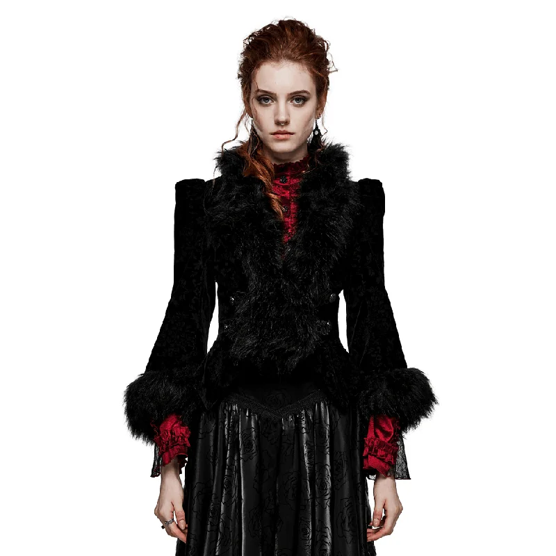 Early Bird Discount Gothic Velvet Lace Jacket with Faux Fur Trim