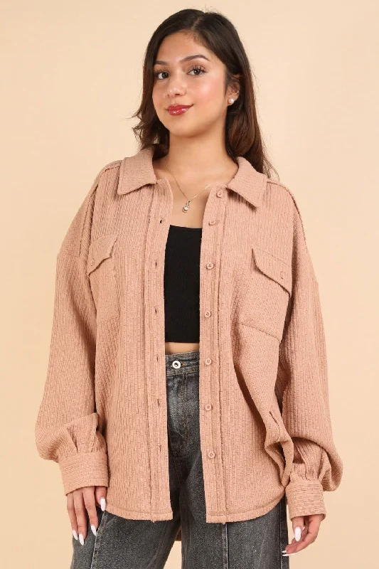 Super Sale VERY J Button Down Textured Knit Shacket