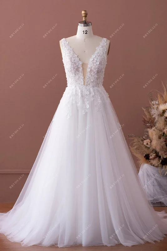Fantastic Offers Straps Plunging Lace Tulle Puffy A-line Wedding Dress