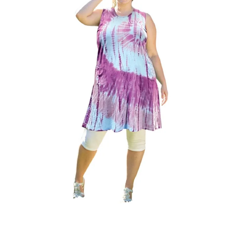 Markdown Madness Tie Dye Sleeveless Ana Tank Dress - Plus Size In Purple Tie Dye
