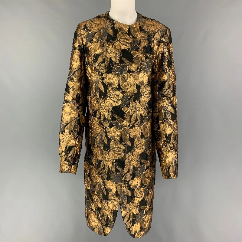 Members Only URBAN ZEN Size XS Gold Black Jacquard Metallic Collarless Coat