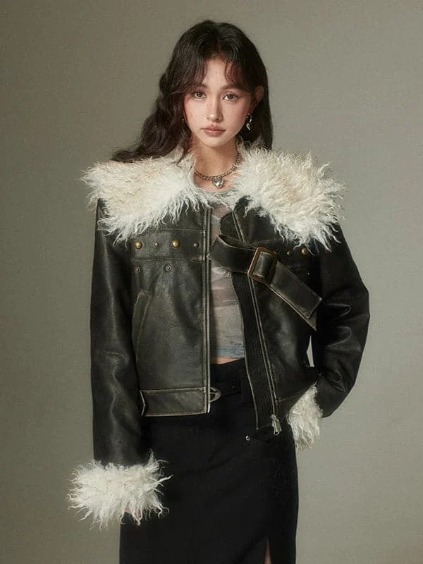 Deal Frenzy Luxe Faux Fur Leather Jacket