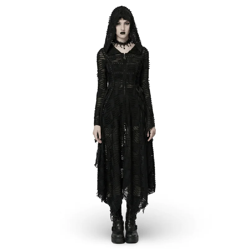 Crazy Savings Enchanted Hooded Lace Mesh Dark Wizard Coat