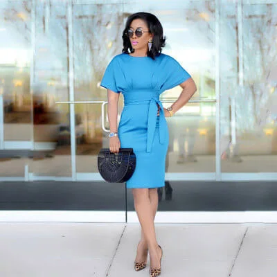 Grand Opening Sale OL Plus Size Belt Bodycon Work Dress