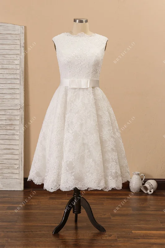 Today Only Lace Tea Length Cap Sleeve Wedding Dress