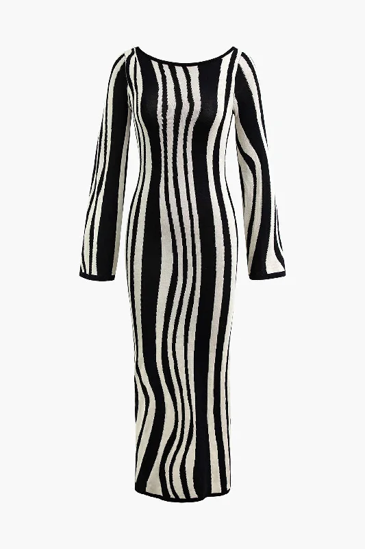 Major Savings Contrast Stripe Round Neck Knit Maxi Dress