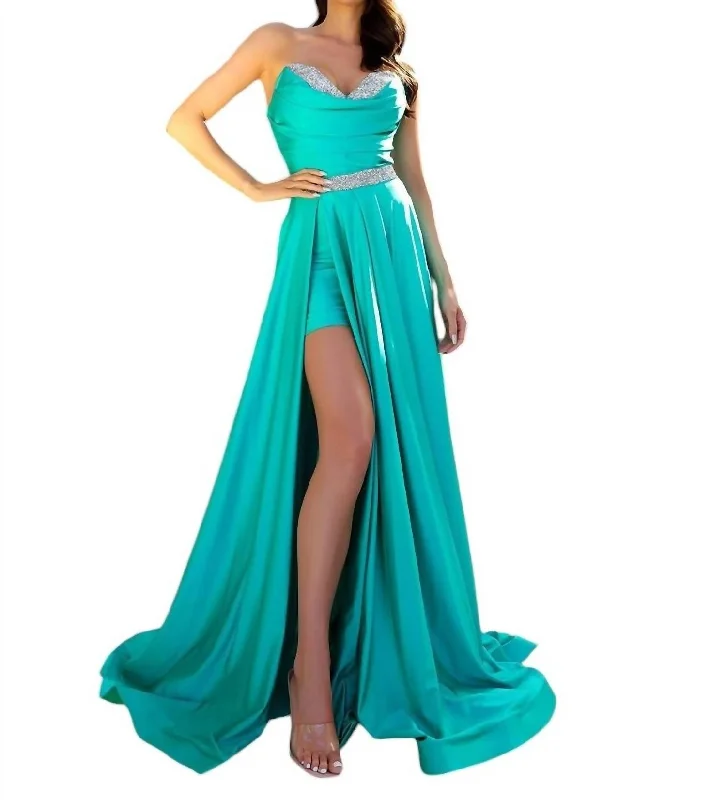 Final Markdown High-Low Formal Dress In Dark Turq