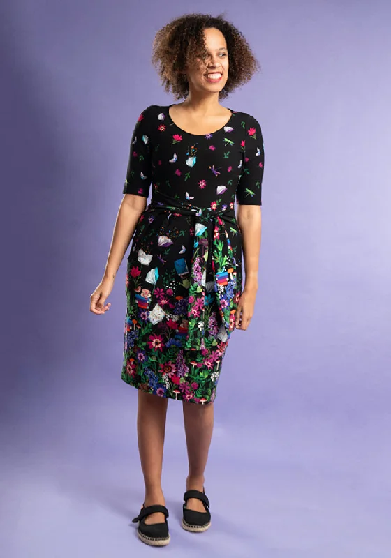 Hurry In Elinor Book Floral Border Print Cotton Dress
