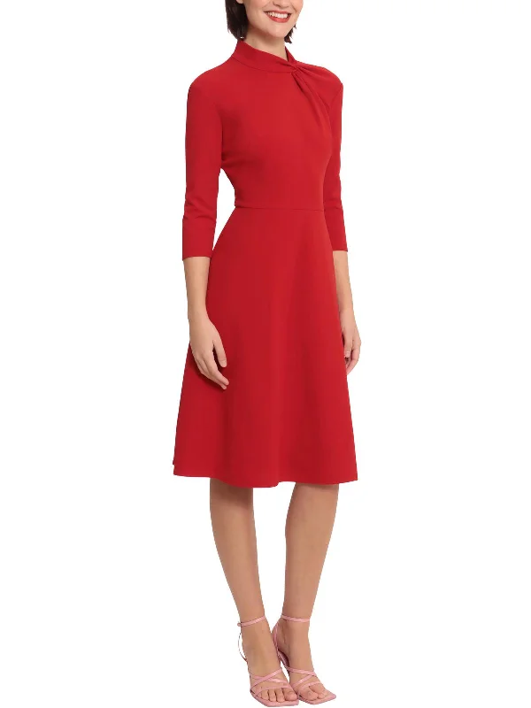 Markdown Madness Womens Twist Neck Midi Fit & Flare Dress
