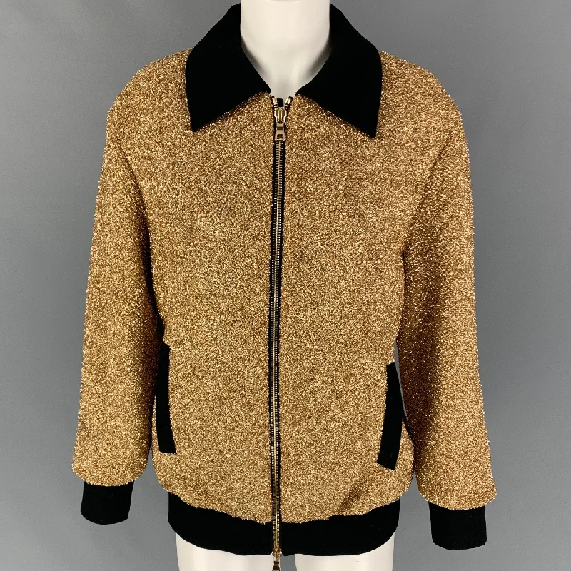 Must-Have Deals MOSCHINO Size 6 Gold Black Polyester Metallic Zip Up Jacket
